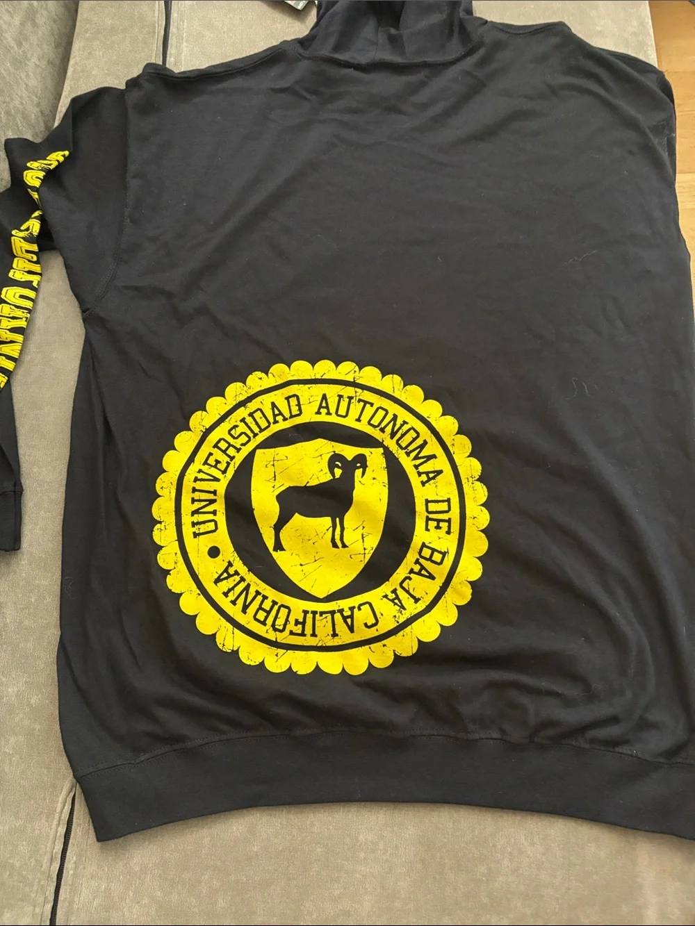 University Crest Black Hoodie with Yellow Seal